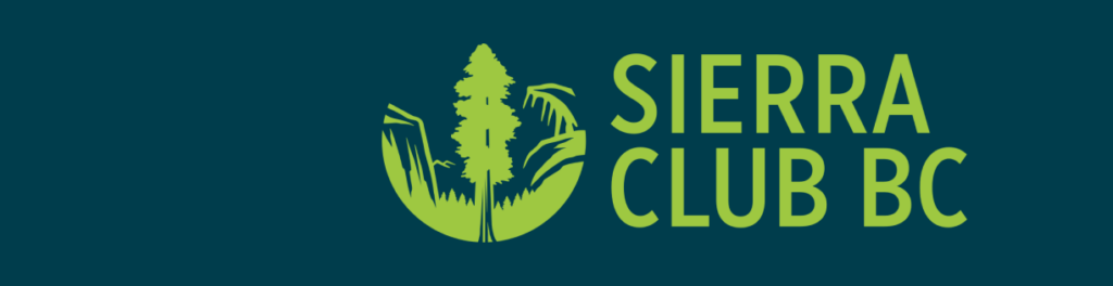 Sierra Club BC logo in moss green on a navy background